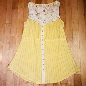 FP Shimmer Button-down Tank with Lace Inset